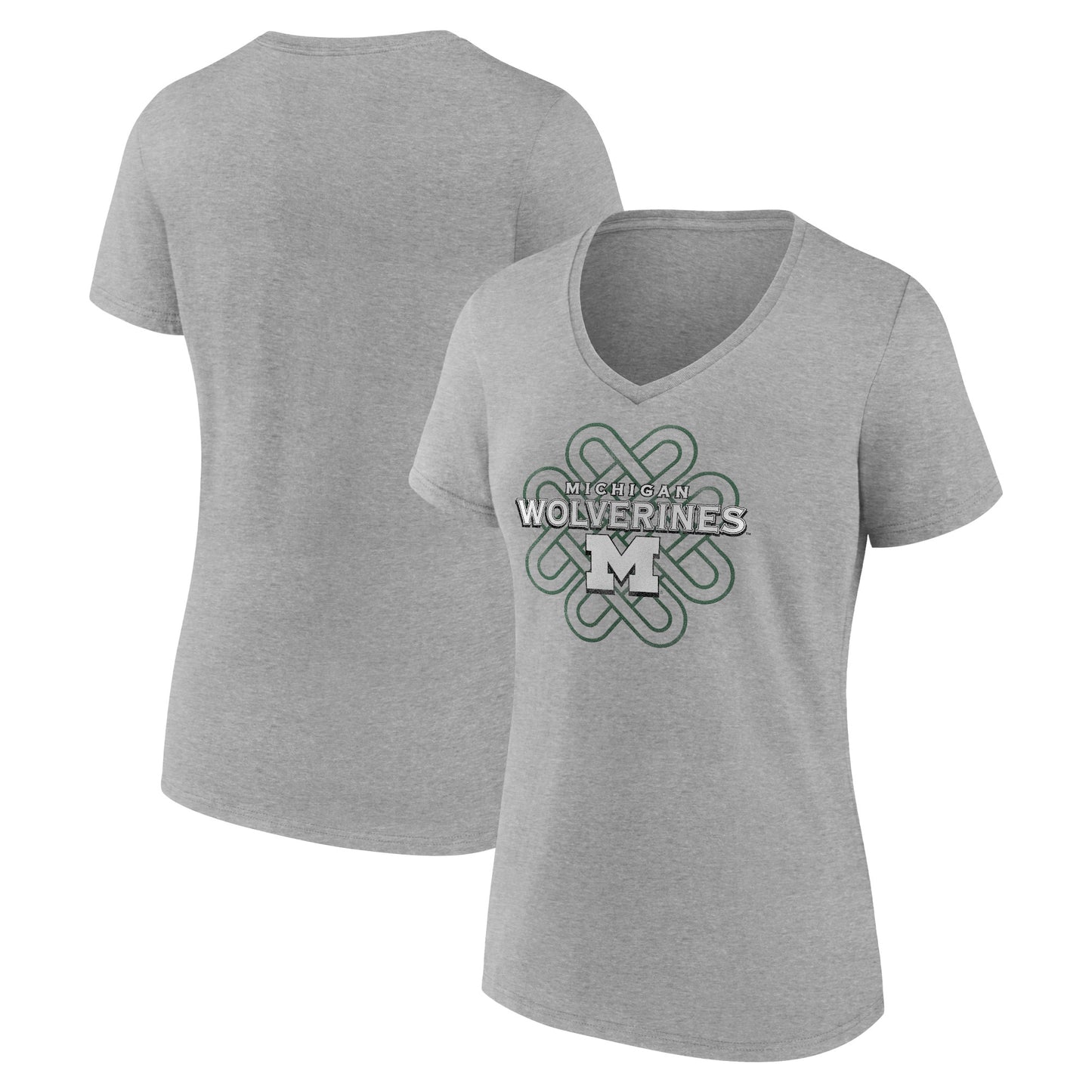 Women's Heathered Gray Michigan Wolverines Celtic Knot V-Neck T-Shirt