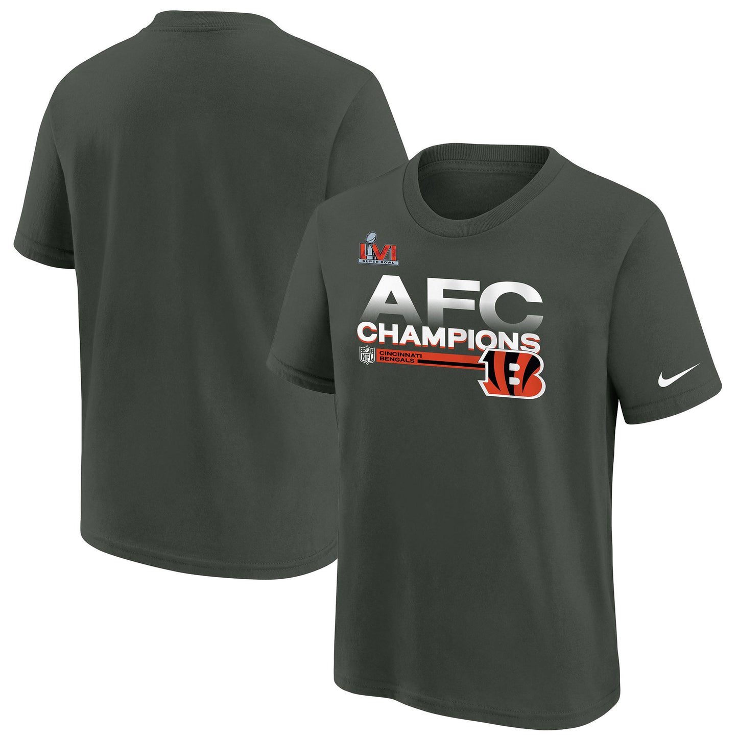 Youth Nike Anthracite Cincinnati Bengals 2021 AFC Champions Locker Room Trophy Collection T-Shirt