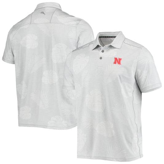 Men's Tommy Bahama Gray Nebraska Huskers Palm Coast Delray Frond IslandZone Allover Print Polo