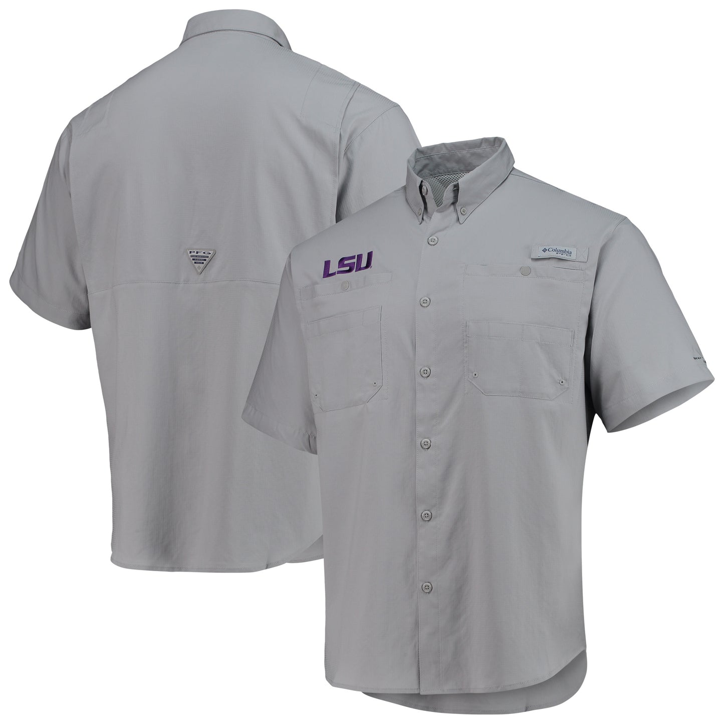 Men's Columbia Gray LSU Tigers Tamiami Omni-Shade Button-Down Shirt