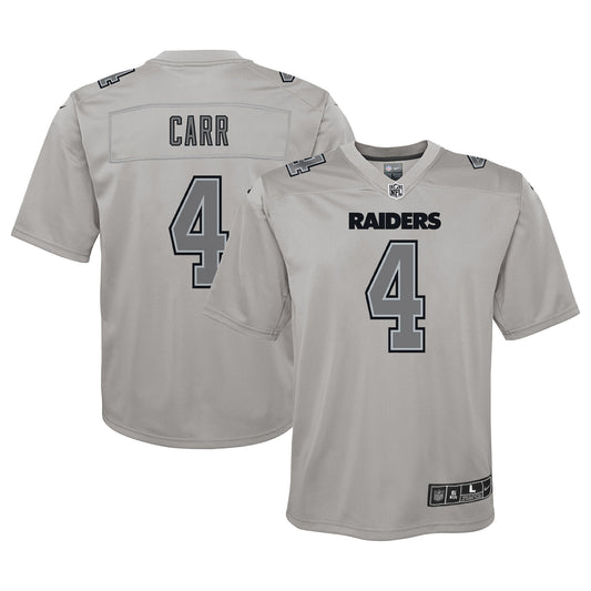 Youth Nike Derek Carr Gray Las Vegas Raiders Atmosphere Game Jersey