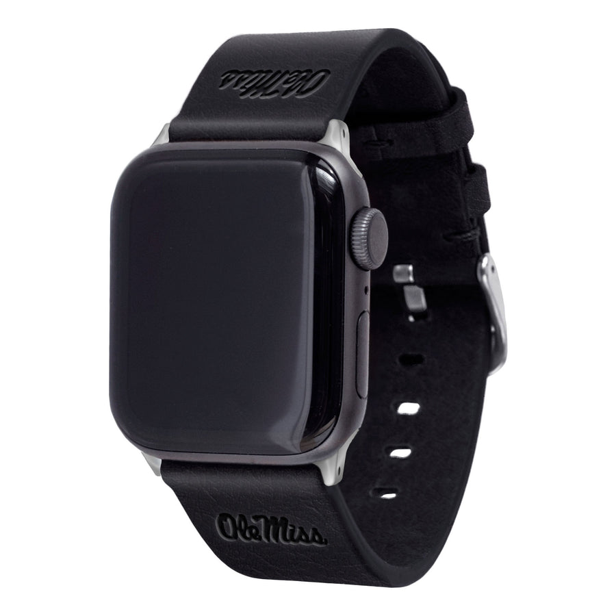 Black Ole Miss Rebels Leather Apple Watch Band