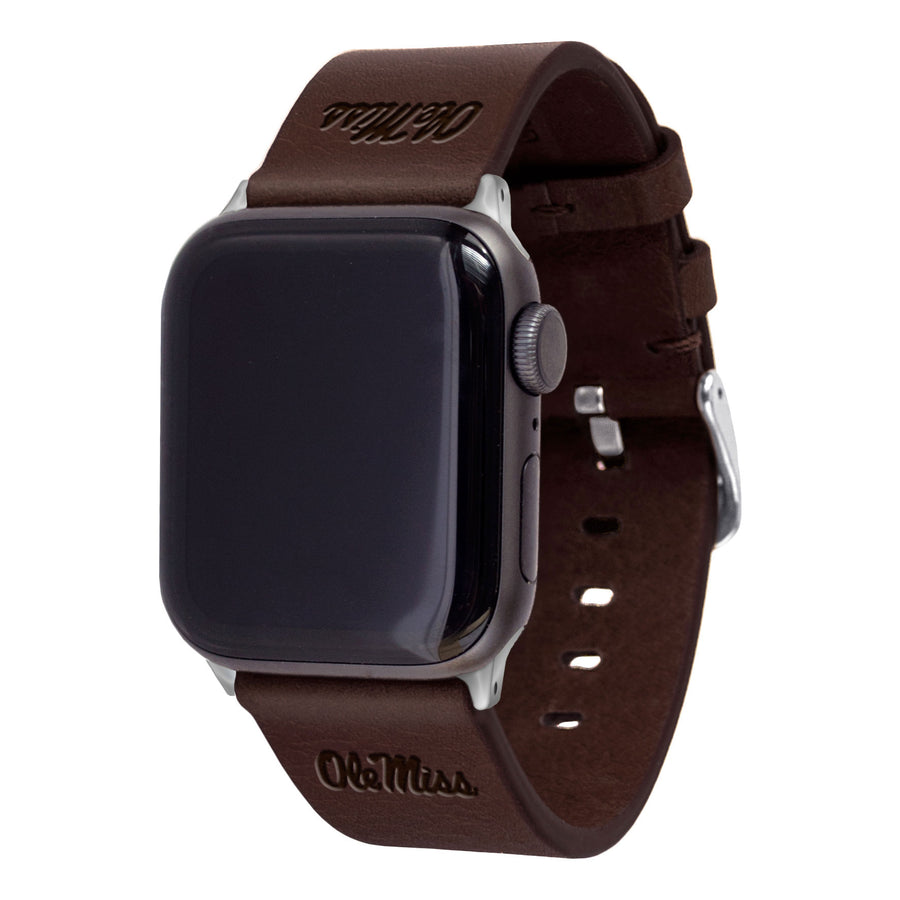 Brown Ole Miss Rebels Leather Apple Watch Band