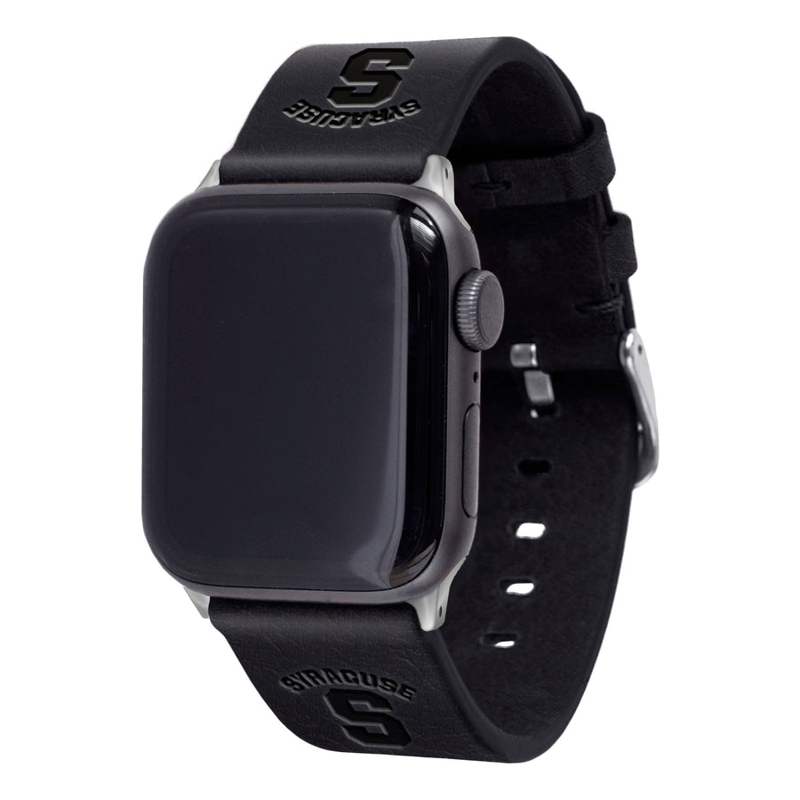 Black Syracuse Orange Leather Apple Watch Band