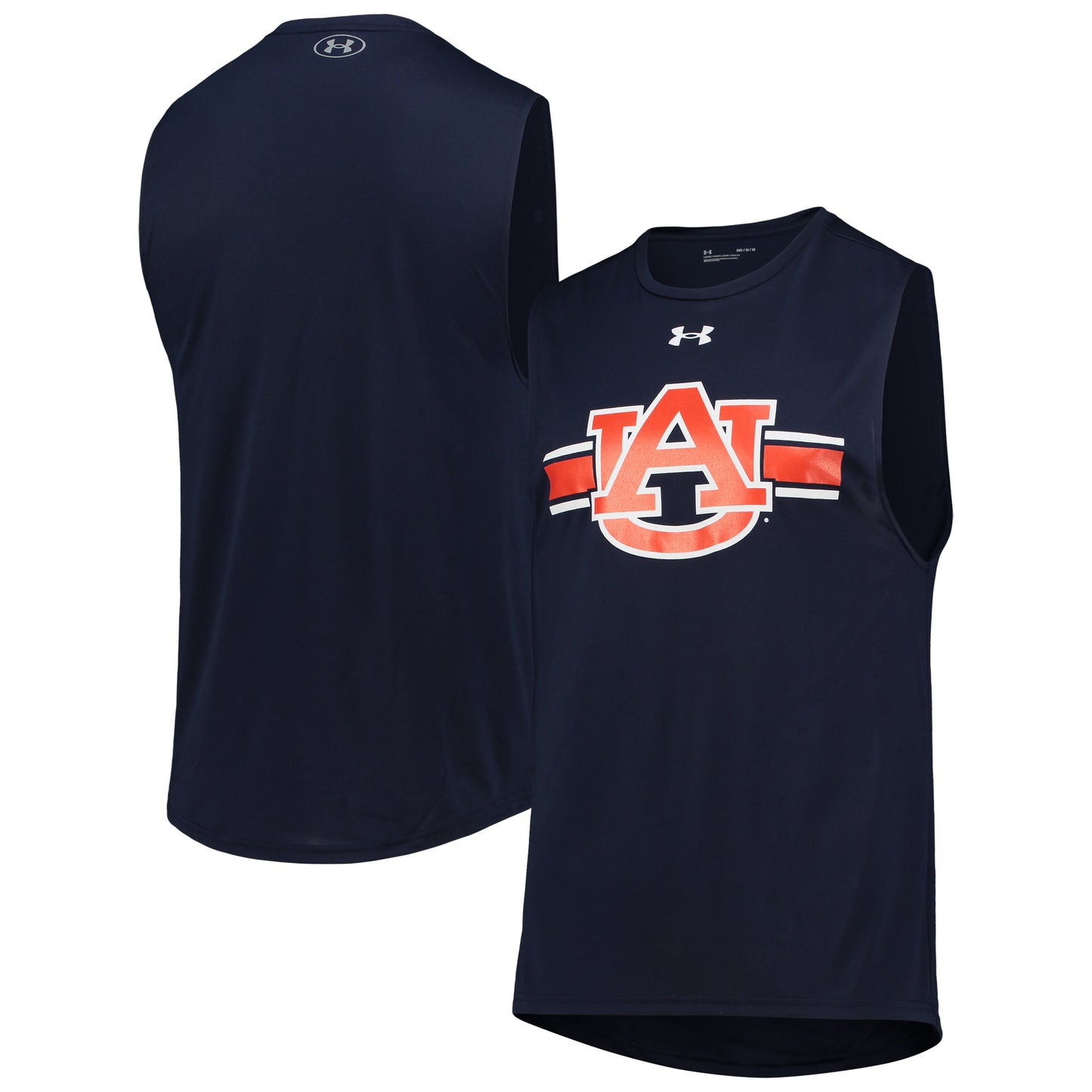 Men's Under Armour Navy Auburn Tigers Logo Striped Tech Performance Tank Top