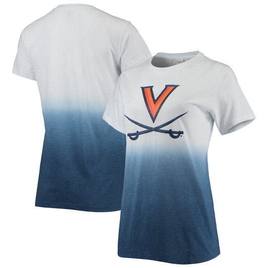 Women's White/Navy Virginia Cavaliers Airplay Dip-Dye T-Shirt