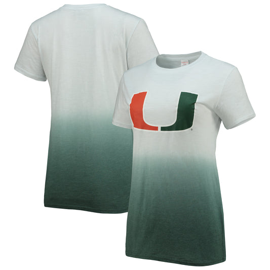 Women's White/Green Miami Hurricanes Airplay Dip-Dye T-Shirt