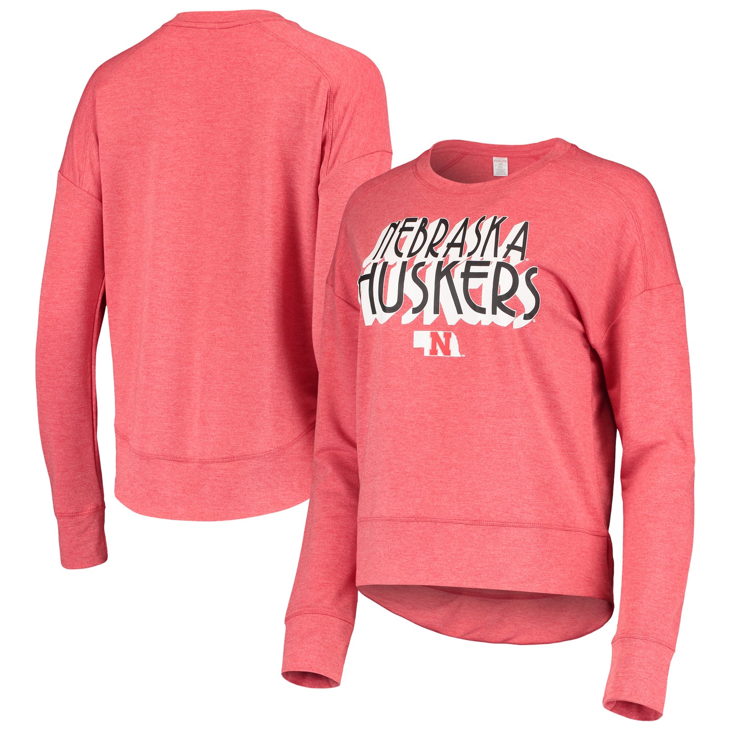 Women's Heathered Scarlet Nebraska Huskers Coater French Terry Tri-Blend Pullover Sweatshirt