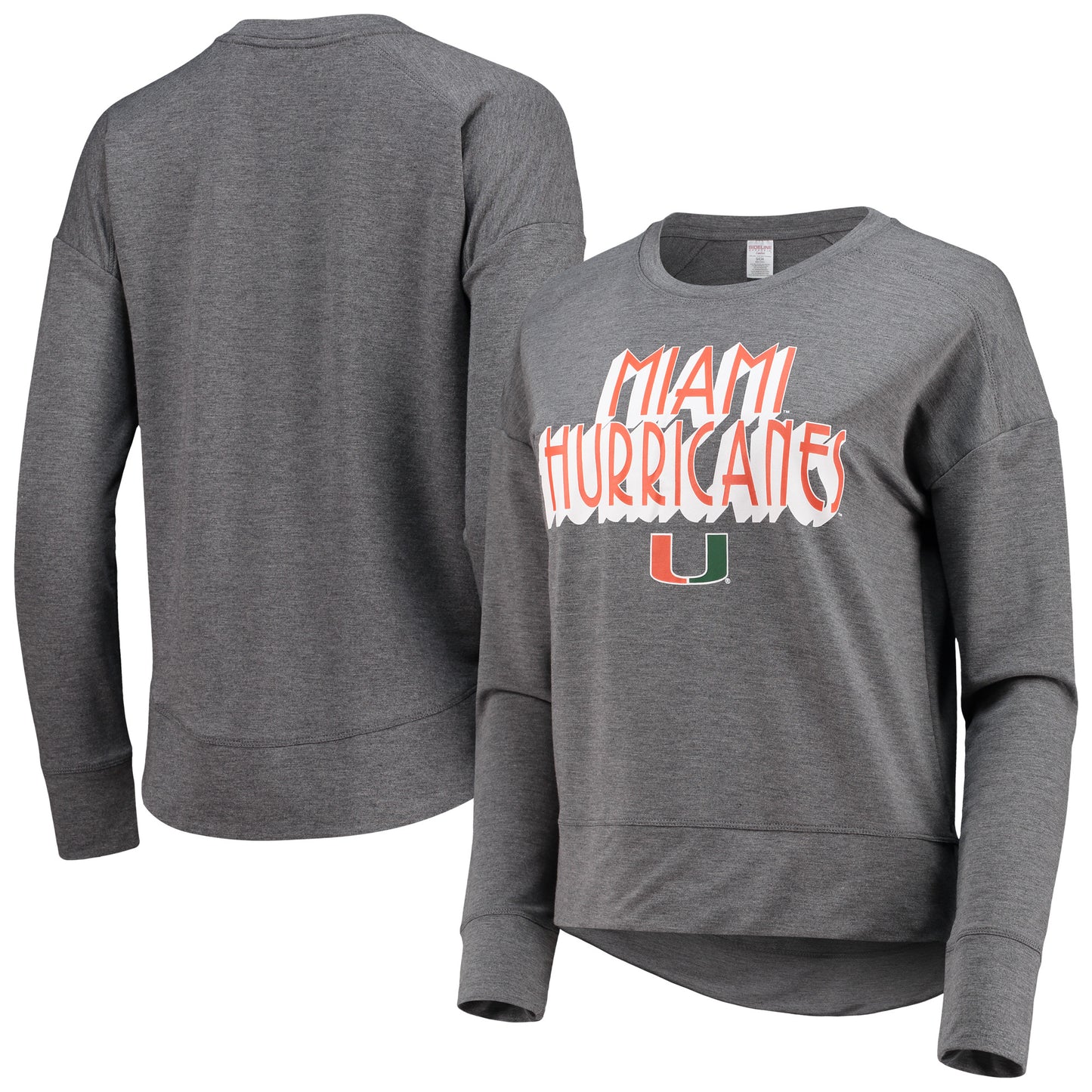 Women's Heathered Charcoal Miami Hurricanes Coater French Terry Tri-Blend Pullover Sweatshirt