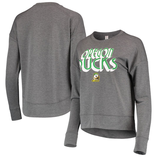 Women's Heathered Charcoal Oregon Ducks Coater French Terry Tri-Blend Pullover Sweatshirt