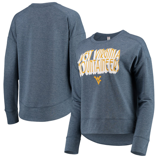 Women's Heathered Navy West Virginia Mountaineers Coater Tri-Blend Raglan Pullover Sweatshirt