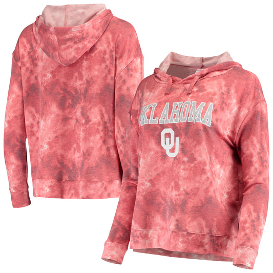 Women's Crimson Oklahoma Sooners Hairpin Tie-Dye Cropped Tri-Blend Long Sleeve Hoodie T-Shirt