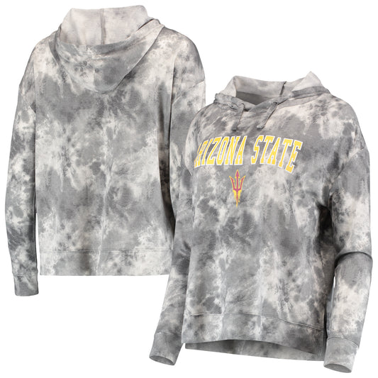 Women's Charcoal Arizona State Sun Devils Hairpin Tie-Dye Cropped Tri-Blend Long Sleeve Hoodie T-Shirt