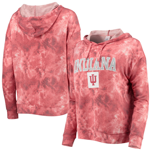 Women's Crimson Indiana Hoosiers Hairpin Tie-Dye Cropped Tri-Blend Long Sleeve Hoodie T-Shirt
