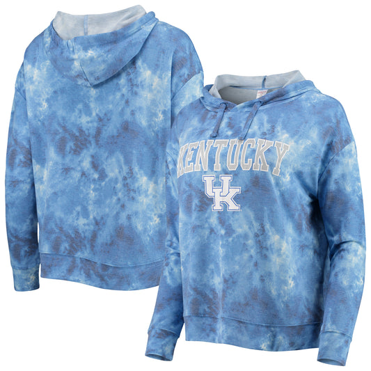 Women's Royal Kentucky Wildcats Hairpin Tie-Dye Cropped Tri-Blend Long Sleeve Hoodie T-Shirt