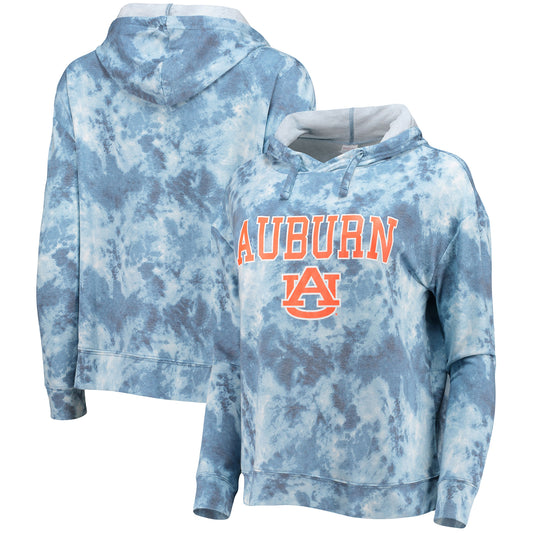 Women's Navy Auburn Tigers Hairpin Tie-Dye Cropped Tri-Blend Long Sleeve Hoodie T-Shirt