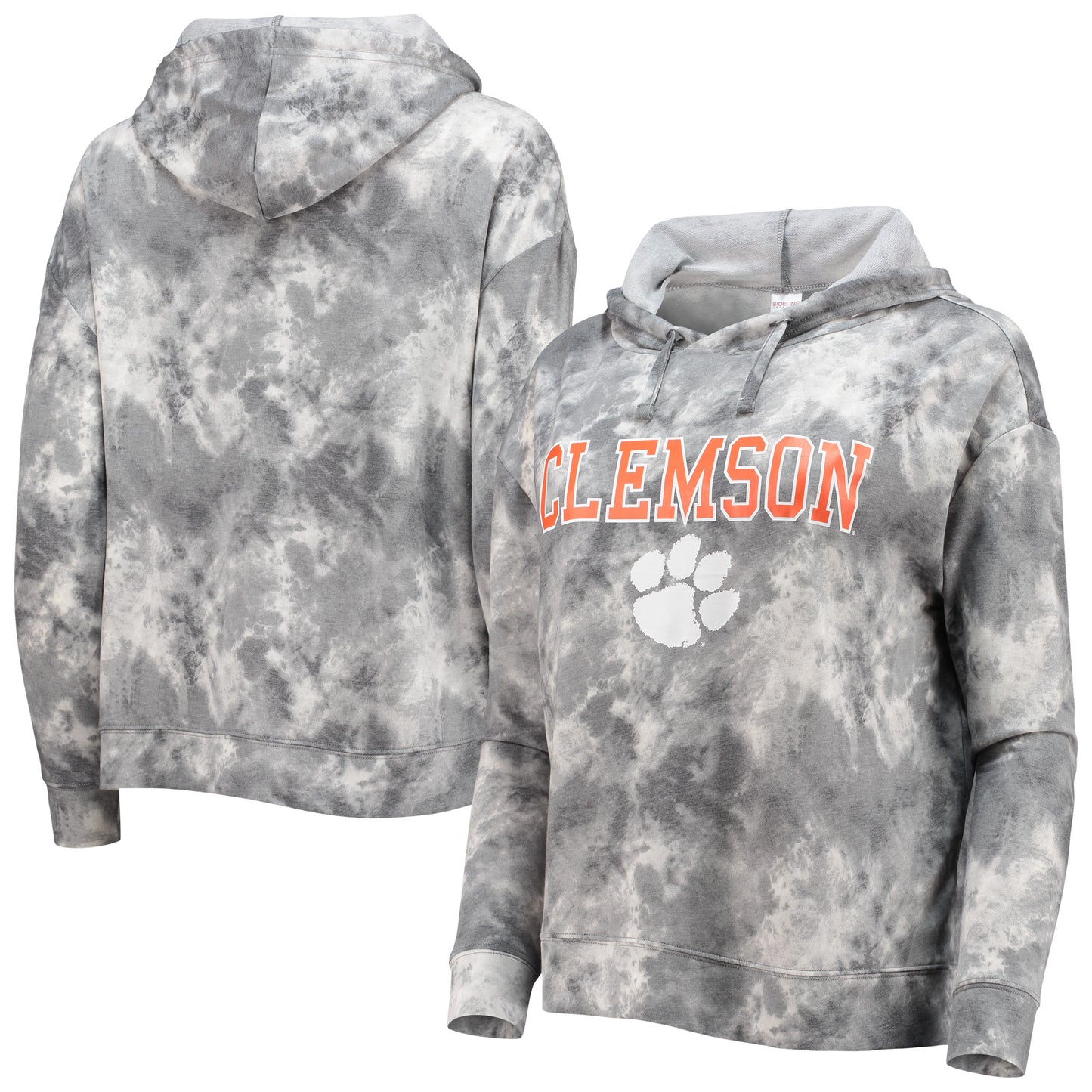 Women's Charcoal Clemson Tigers Hairpin Tie-Dye Cropped Tri-Blend Long Sleeve Hoodie T-Shirt