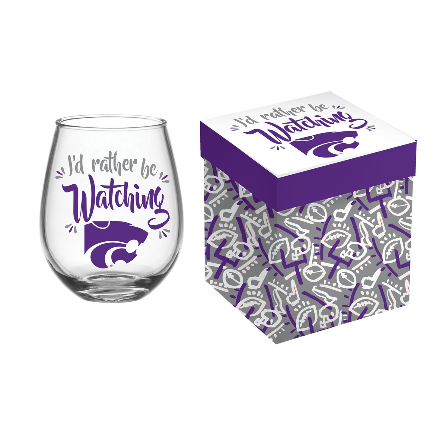 Kansas State Wildcats 17oz. Boxed Stemless Wine Glass