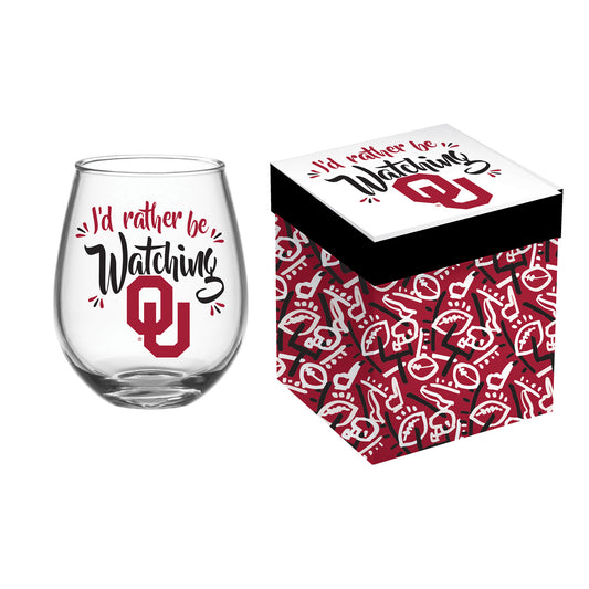 Oklahoma Sooners 17oz. Boxed Stemless Wine Glass