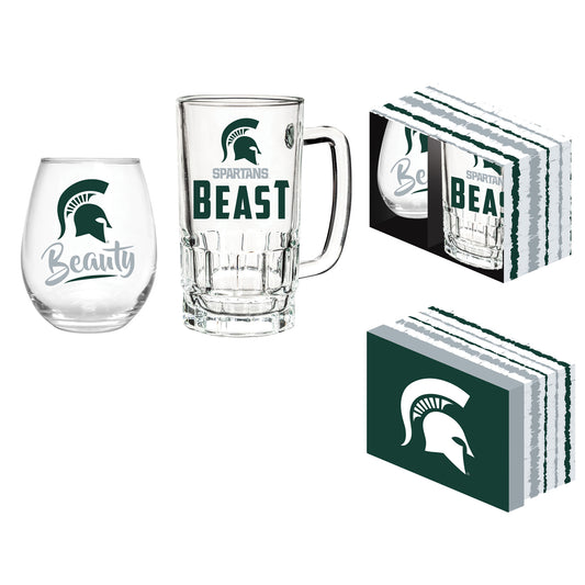Michigan State Spartans 17oz. Stemless Wine Glass & 16oz. Mug Gift Set
