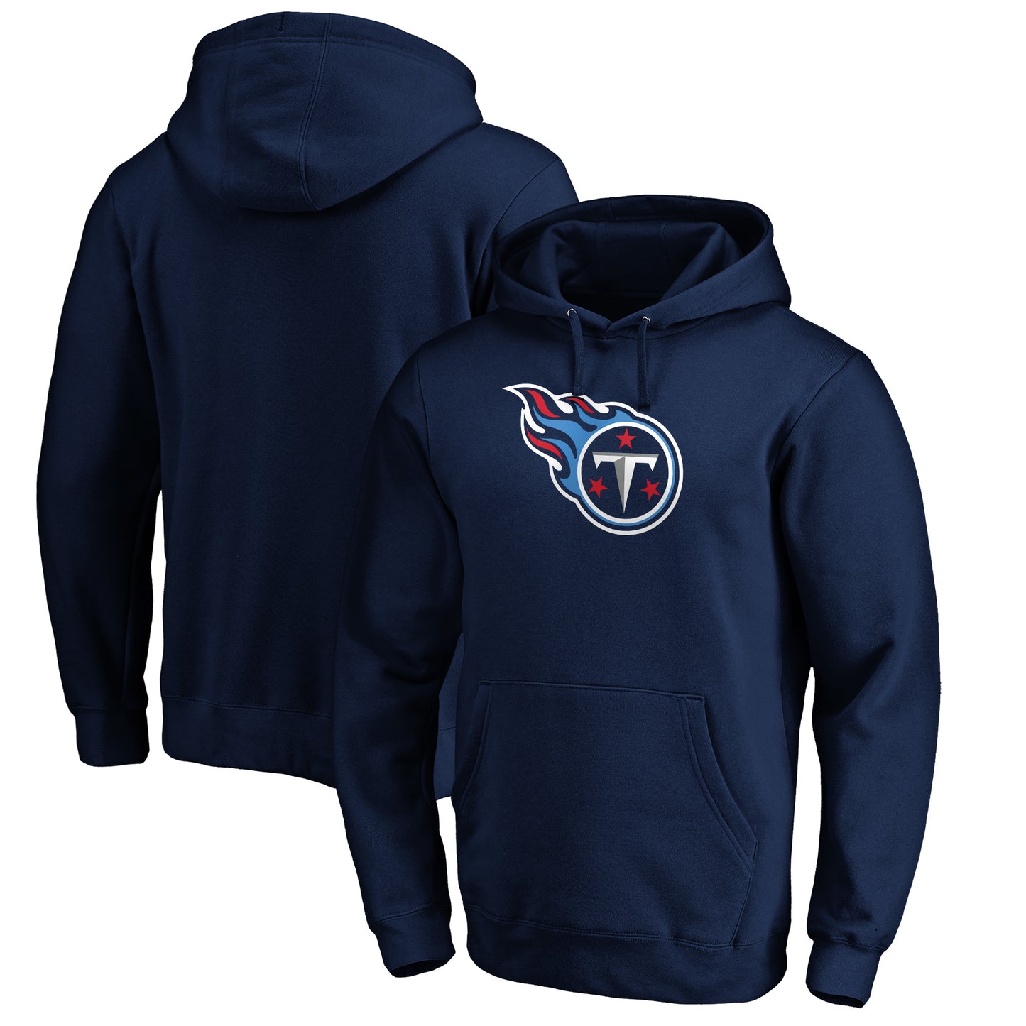 Men's Navy Tennessee Titans Primary Logo Fitted Pullover Hoodie