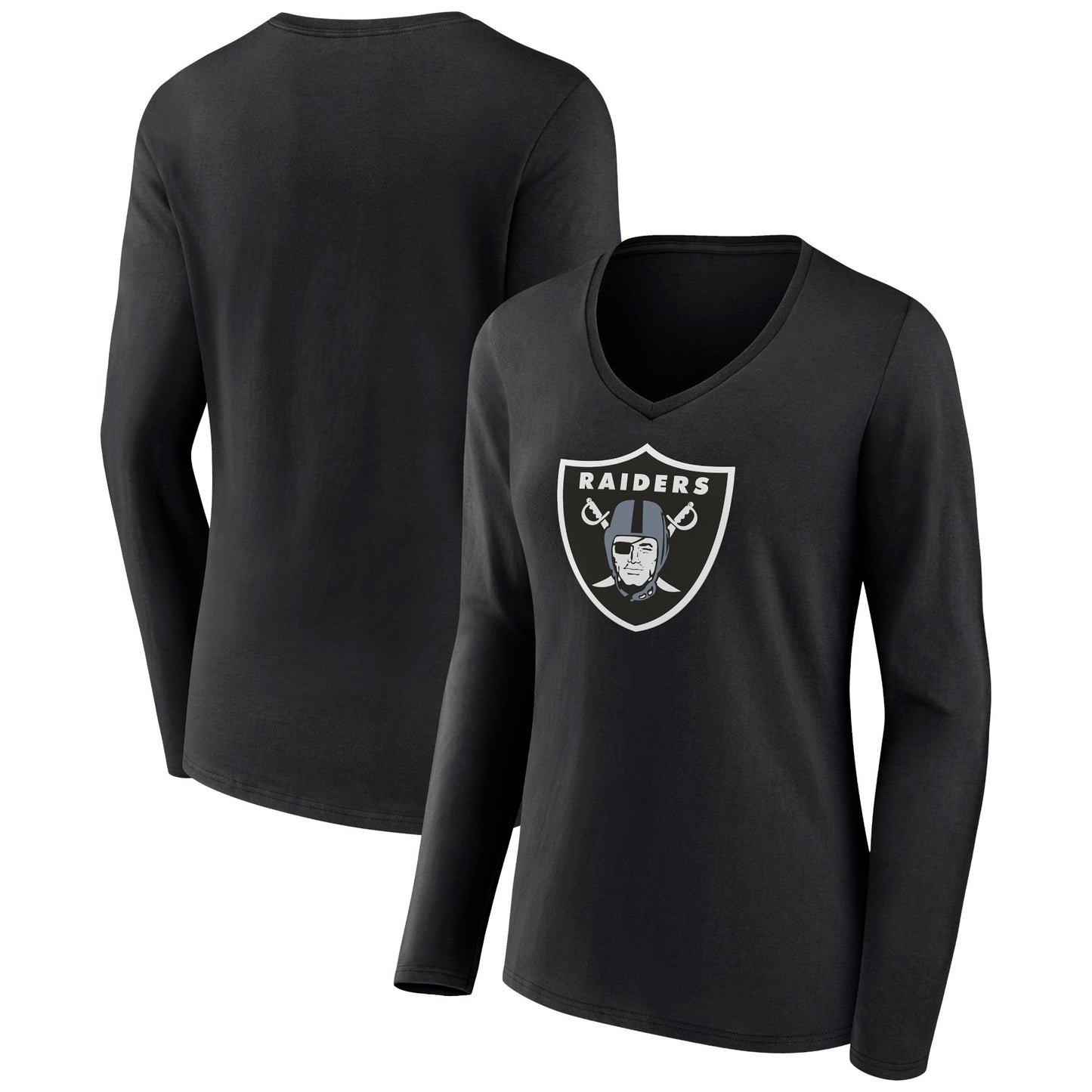 Women's Black Las Vegas Raiders Primary Team Logo Long Sleeve V-Neck T-Shirt