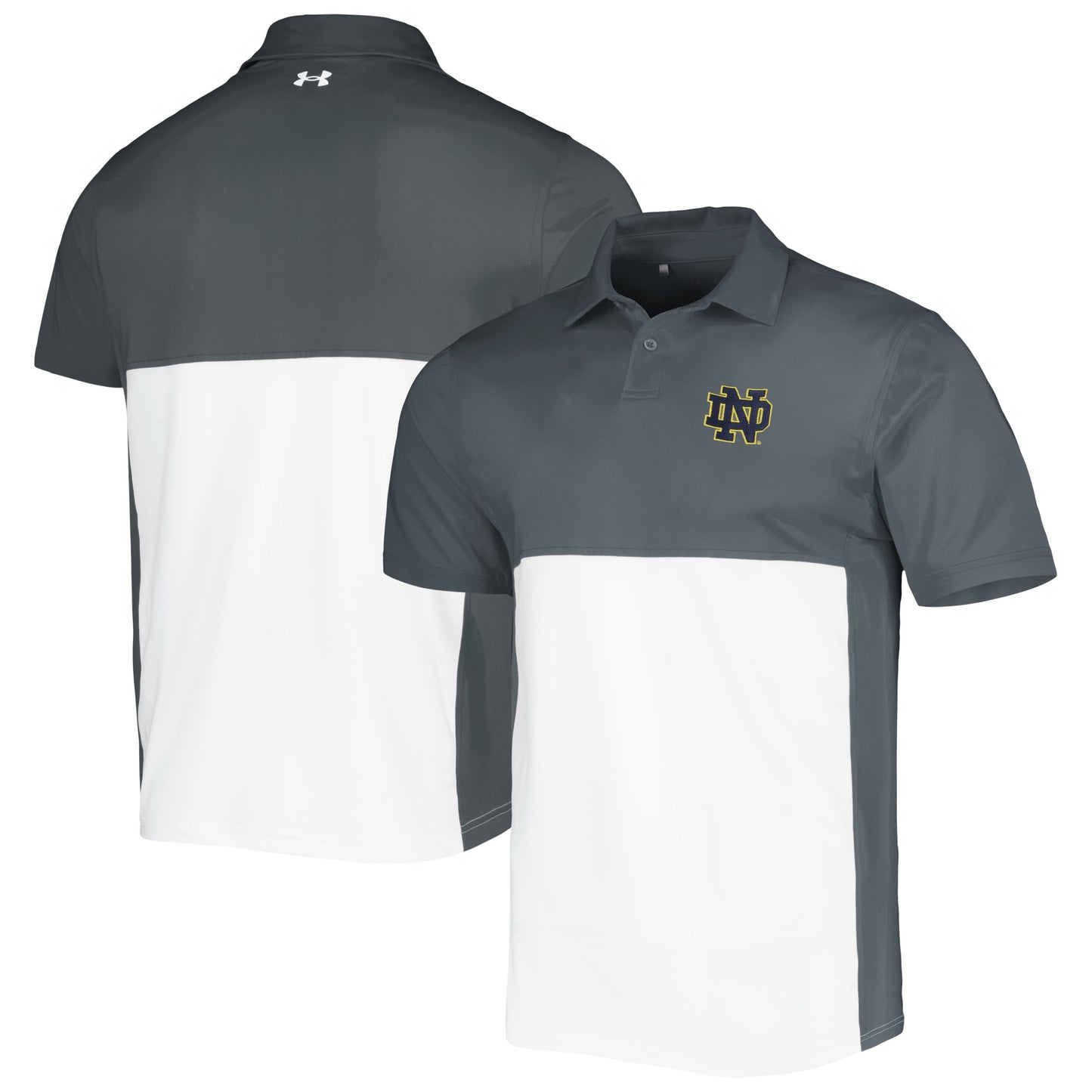 Men's Under Armour Gray/White Notre Dame Fighting Irish Green Blocked Polo Performance Polo