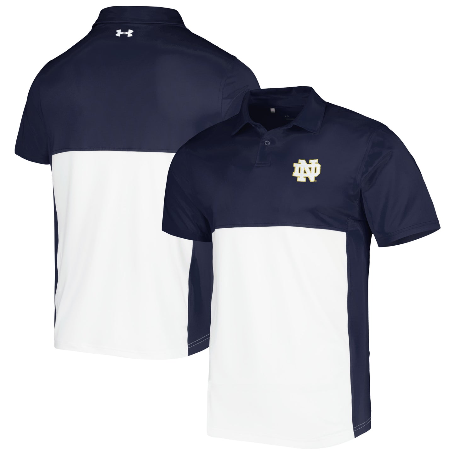 Men's Under Armour Navy/White Notre Dame Fighting Irish Green Blocked Polo Performance Polo