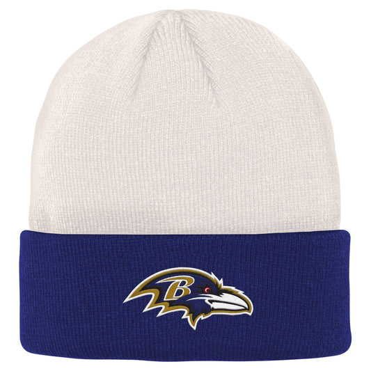 Youth Cream/Purple Baltimore Ravens Bone Cuffed Knit Hat