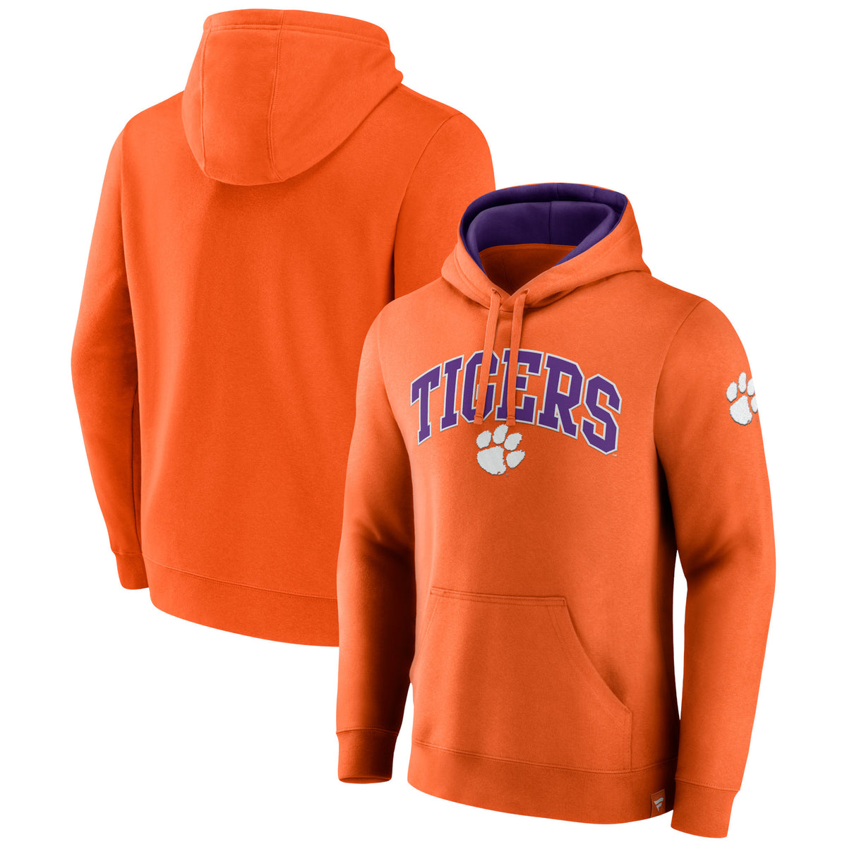 Men's Fanatics Orange Clemson Tigers Arch & Logo Tackle Twill Pullover Hoodie