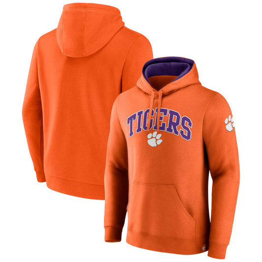 Men's Fanatics Orange Clemson Tigers Arch & Logo Tackle Twill Pullover Hoodie