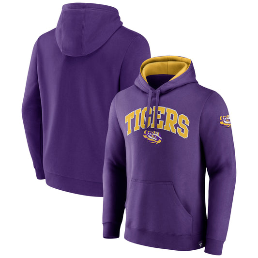 Men's Fanatics Purple LSU Tigers Arch & Logo Tackle Twill Pullover Hoodie