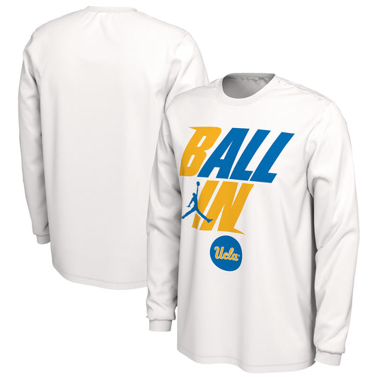 Men's Jordan Brand White UCLA Bruins Ball In Bench Long Sleeve T-Shirt