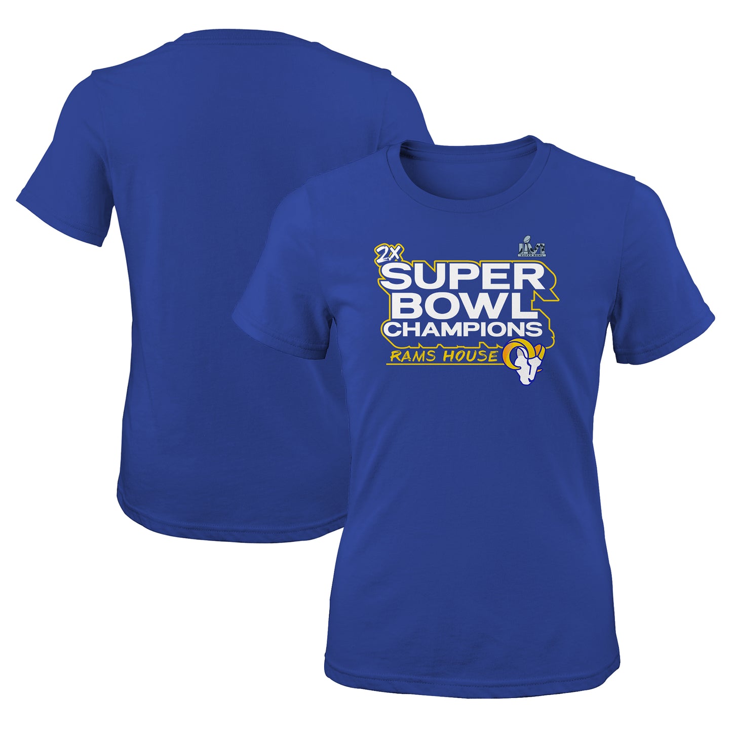 Girls Youth Fanatics Royal Los Angeles Rams Super Bowl LVI Champions Parade T-Shirt