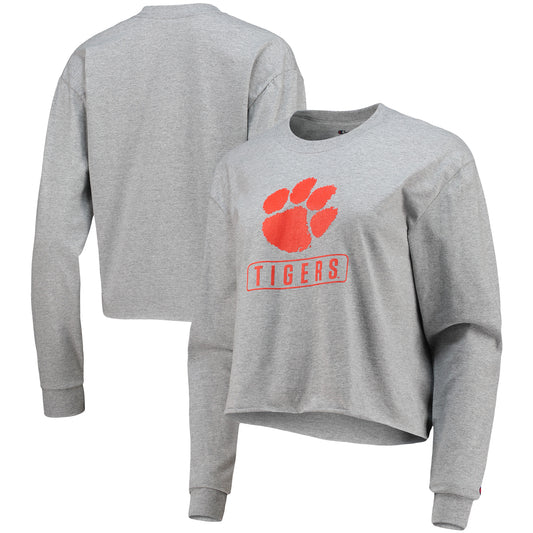 Women's Champion Heathered Gray Clemson Tigers Boyfriend Cropped Long Sleeve T-Shirt