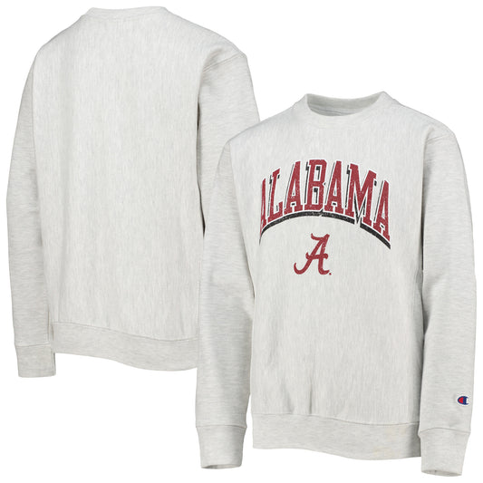 Youth Champion Heathered Gray Alabama Crimson Tide Reverse Weave Pullover Sweatshirt