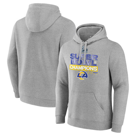 Men's Fanatics Heathered Gray Los Angeles Rams Super Bowl LVI Champions Locker Room Trophy Collection Fitted Pullover Hoodie