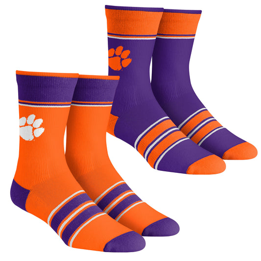 Youth Rock Em Socks Clemson Tigers Multi-Stripe 2-Pack Team Crew Sock Set