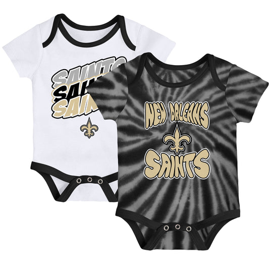 Newborn & Infant Black/White New Orleans Saints Monterey Tie-Dye 2-Pack Bodysuit Set