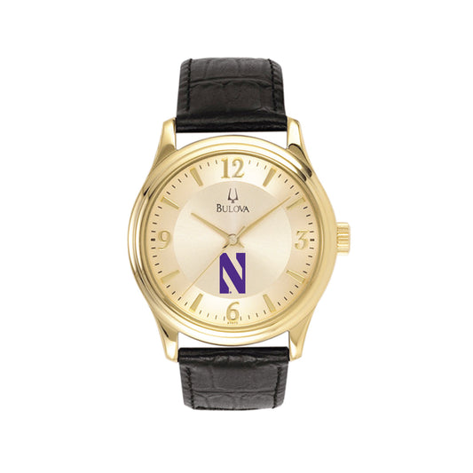 Men's Gold Northwestern Wildcats Stainless Steel Watch with Leather Band