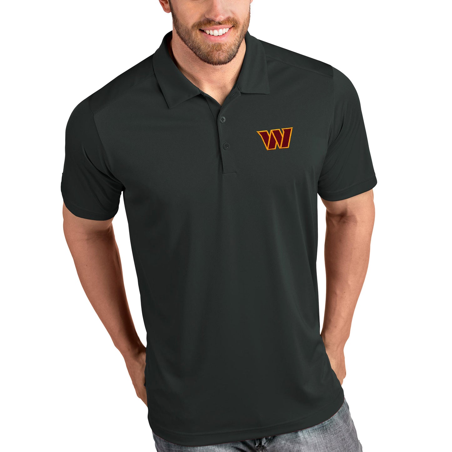 Men's Antigua Gray Washington Commanders Tribute Polo