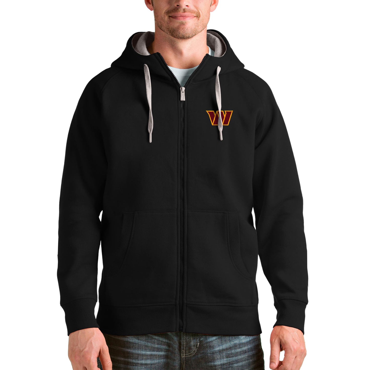 Men's Antigua Black Washington Commanders Victory Full-Zip Hoodie