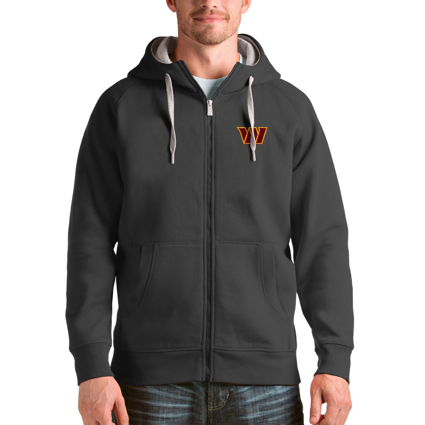 Men's Antigua Charcoal Washington Commanders Victory Full-Zip Hoodie