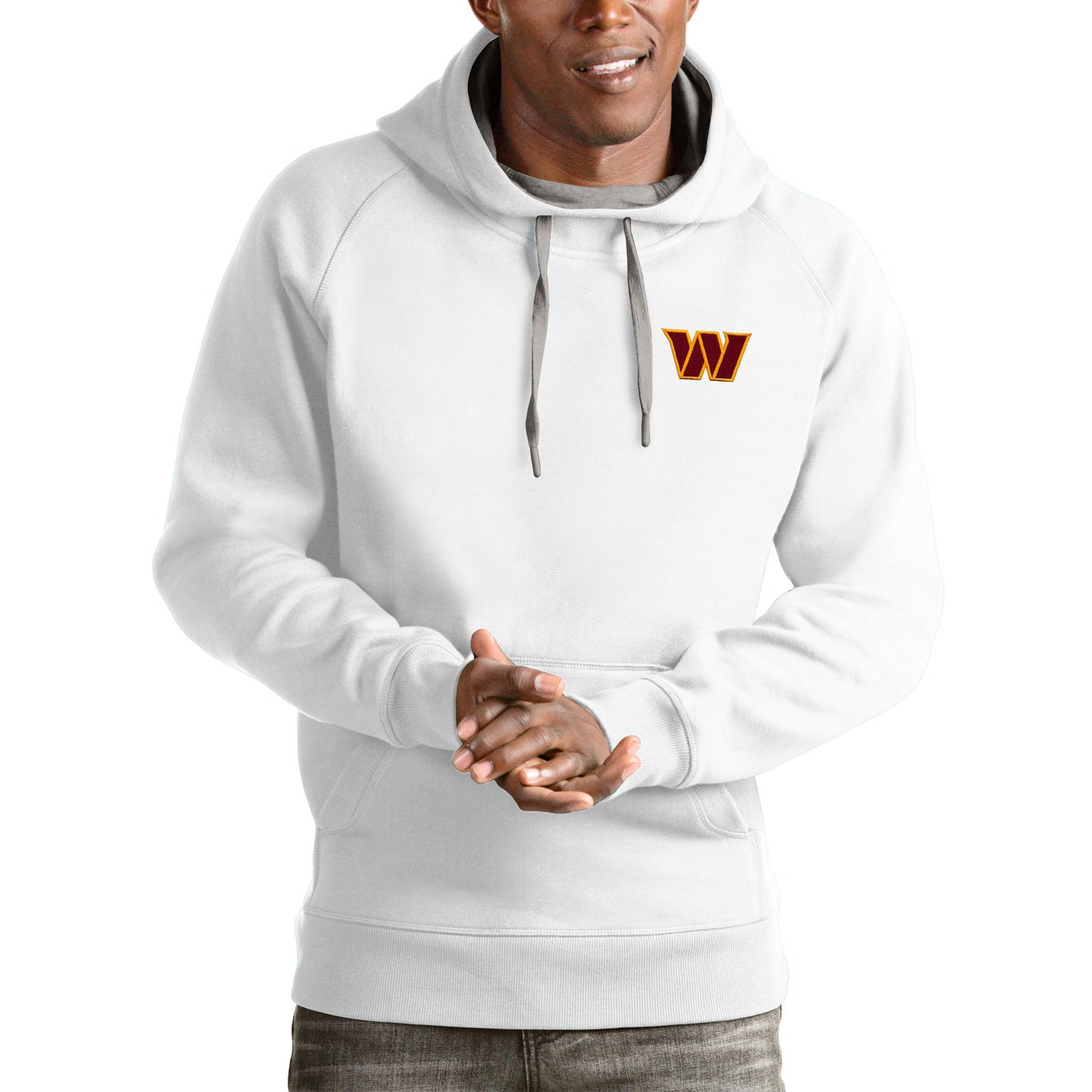 Men's Antigua White Washington Commanders Victory Pullover Hoodie