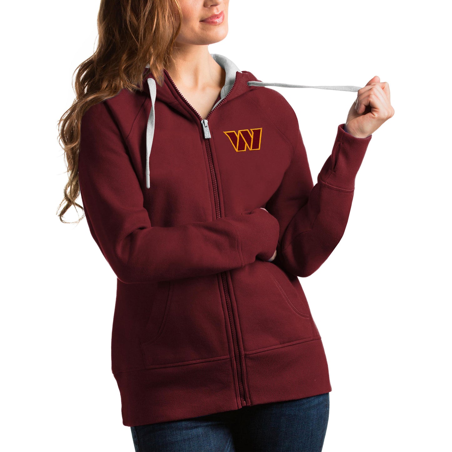 Women's Antigua Burgundy Washington Commanders Victory Full-Zip Hoodie