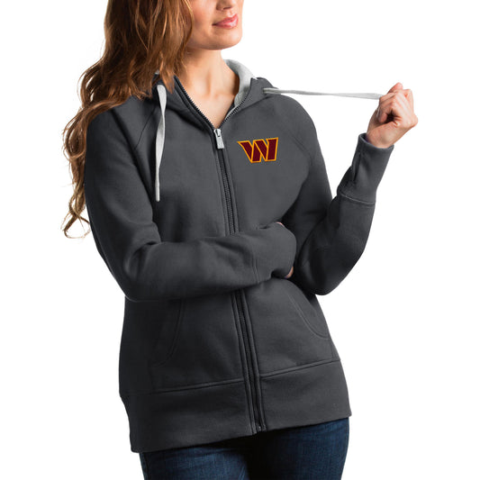 Women's Antigua Charcoal Washington Commanders Victory Full-Zip Hoodie