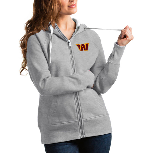 Women's Antigua Heathered Gray Washington Commanders Victory Full-Zip Hoodie