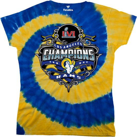 Women's Fanatics Royal/Gold Los Angeles Rams Super Bowl LVI Champions Tie-Dye T-Shirt