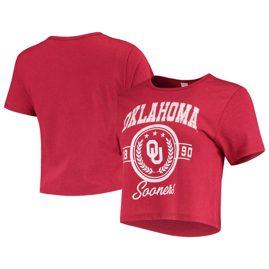 Women's ZooZatz Crimson Oklahoma Sooners Core Laurels Cropped T-Shirt