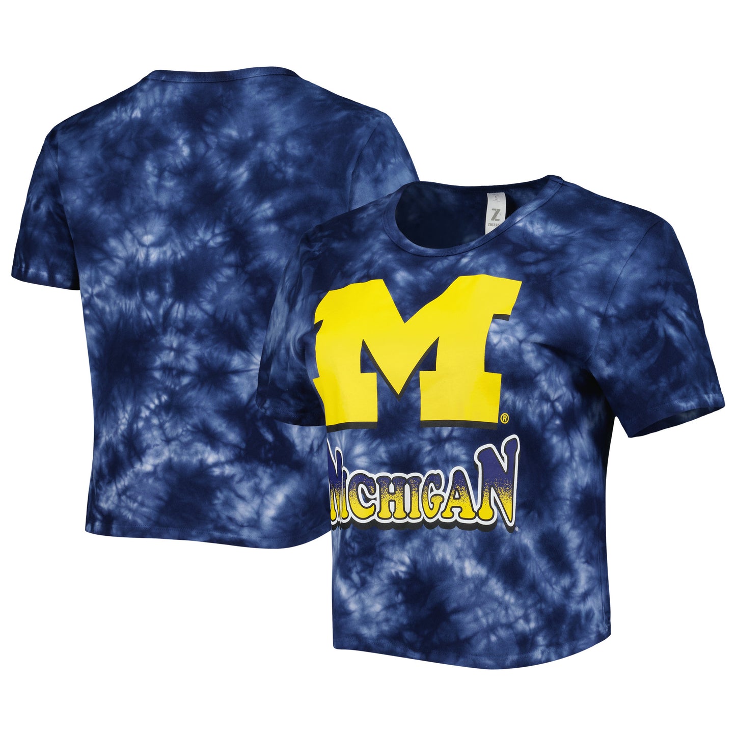 Women's ZooZatz Navy Michigan Wolverines Cloud-Dye Cropped T-Shirt